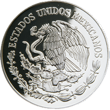 Anverso de la moneda de plata conmemorativa del 400 aniversario de la primera edicin de El Quijote de la Mancha