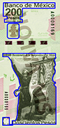 Señalización de los relieves sensibles al tacto en el billete de 200 pesos de la familia F, conmemorativo de la Independencia de México