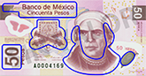 Señalización de los relieves sensibles al tacto en el billete de 50 pesos de la familia F