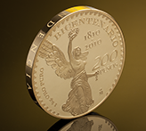 Reverso perfil de la moneda en acabado espejo de 1 kilo de oro, conmemorativa del Bicentenario del inicio de la Independencia de M�xico 